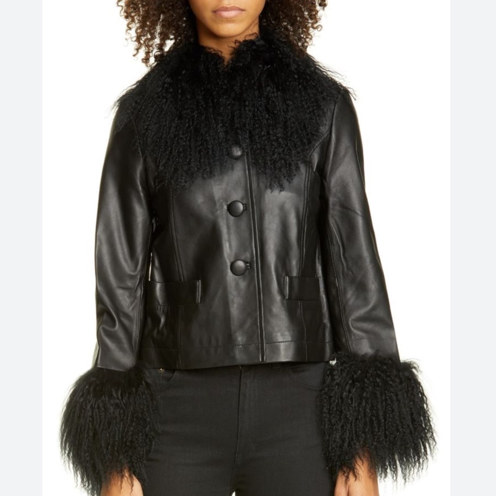 Saks Potts Foxy Leather Jacket with Shearling Collar & Cuffs – Black– Size 1 - Picture 2 of 6